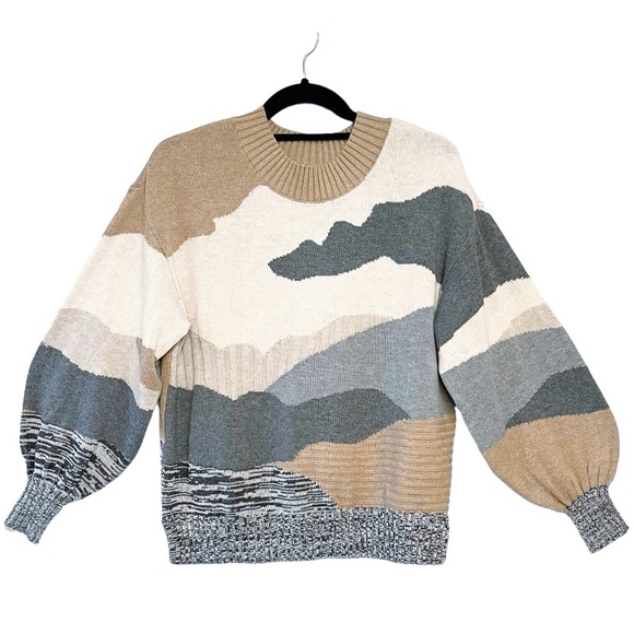 NIC+ZOE Vital Abstract Camo Cotton Blend Sweater S - Picture 1 of 7